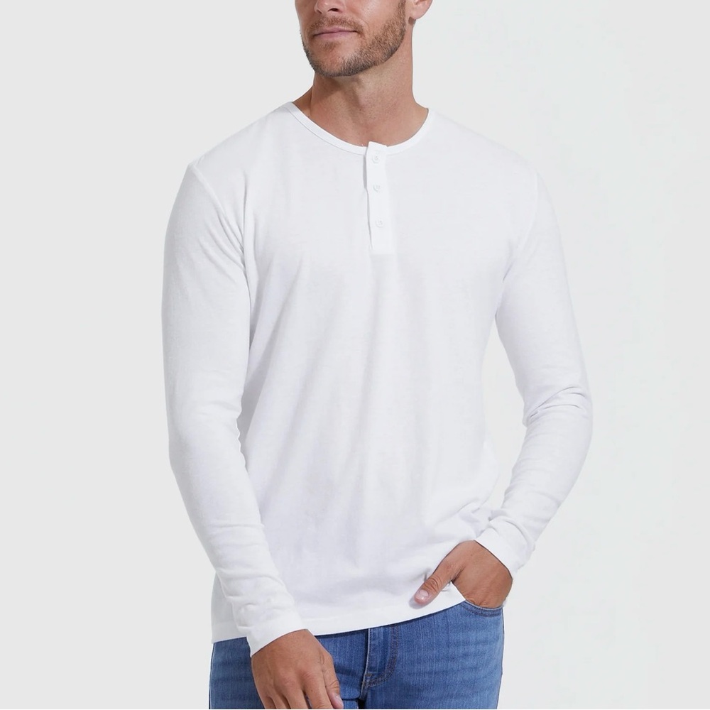 White Long Sleeve Henley Shirt